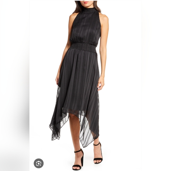 Sam Edelman NWT SharkBite Hem Sheer Black Dress Sz. 1X - Picture 1 of 16